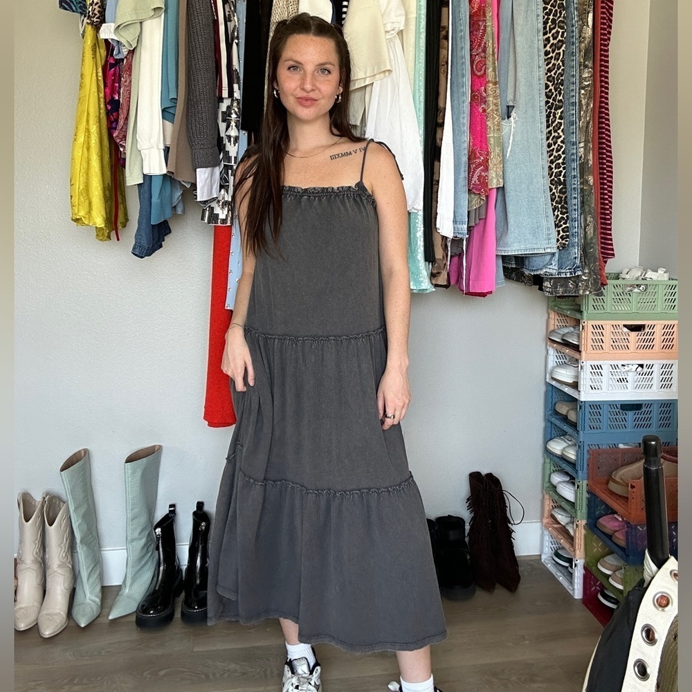 Lucky Brand Charcoal Grey Tiered Maxi Dress